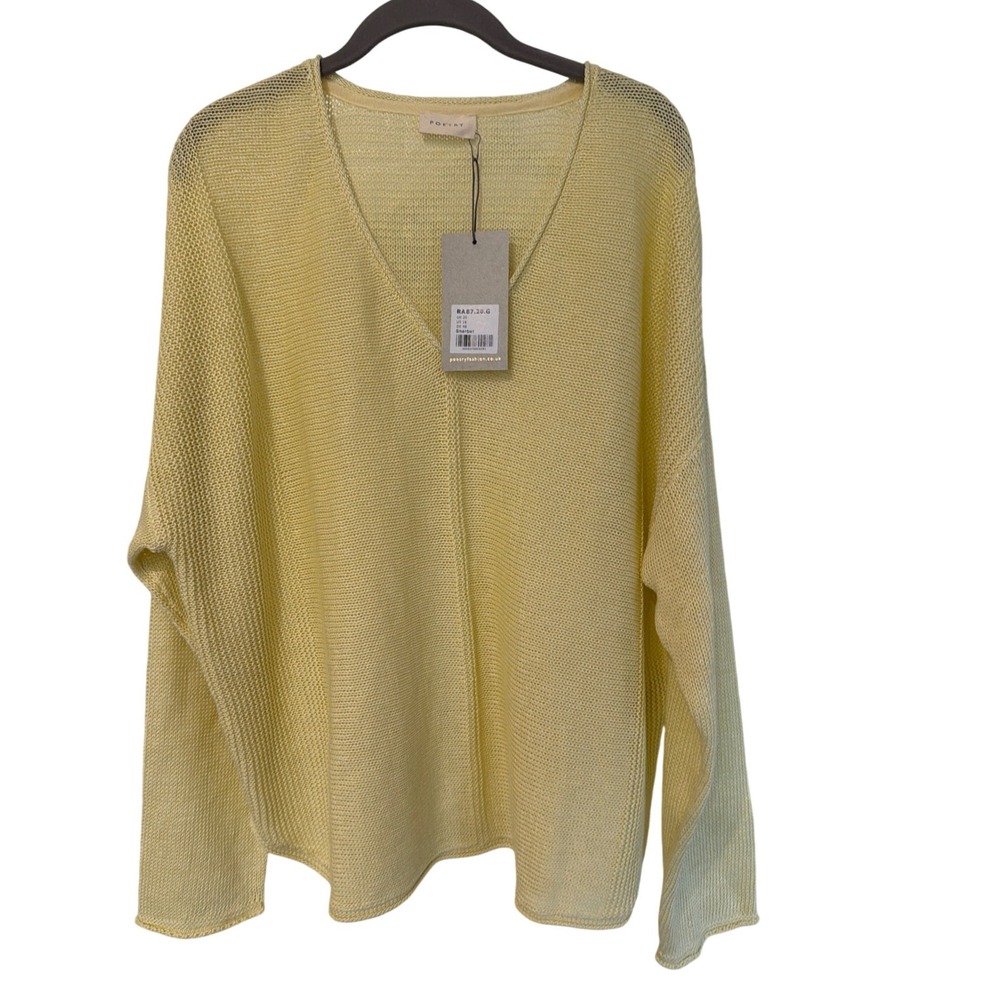 Poetry Sherbet Linen Yellow V-Neck Open Knit Sweater US 16 New
